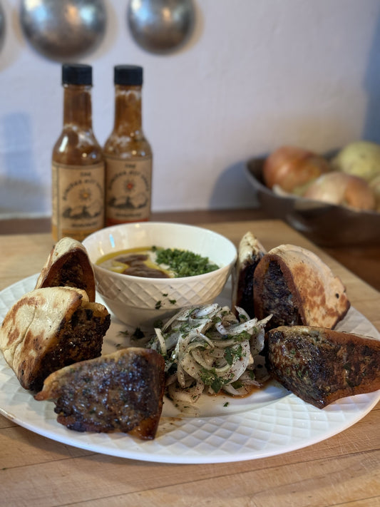 Lebanese Lamb Arayes w/ Harry's Habanero Infused Tahini Sauce
